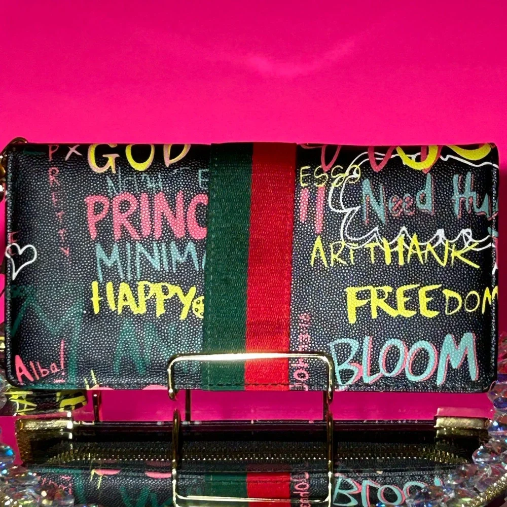 Alba Saffiano Leather Inspirational Black Zip-around Long Wallet 8” x 4.… - Picture 3 of 17